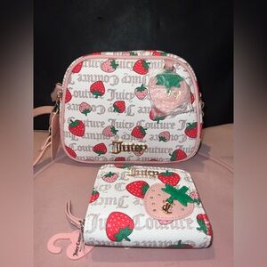 Juicy Couture Strawberry Print Bag and Wallet Set - White and Pink